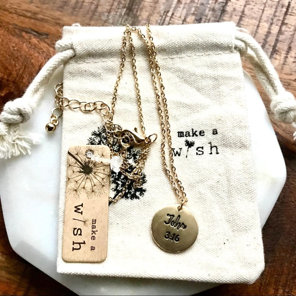 Gold Disc Necklace John 3:16 Inspirational Pendant - Picture 3 of 4